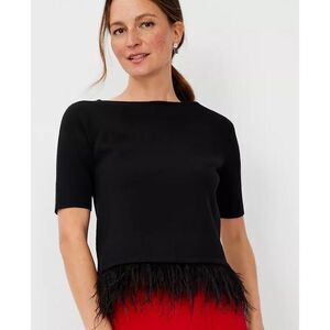 Ann Taylor Black Sweater with Feather Trim